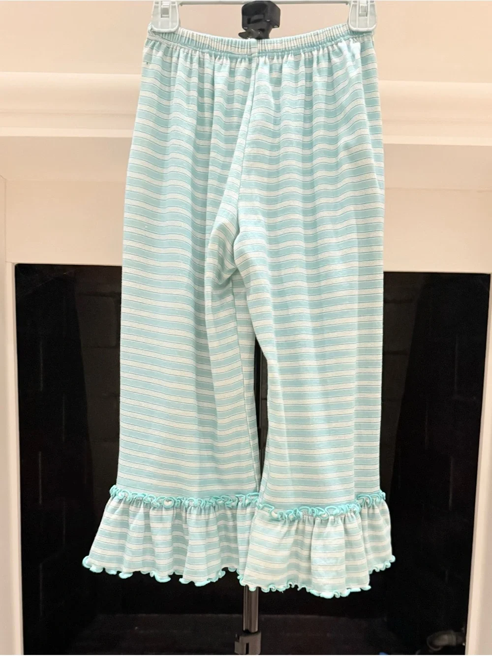 Love Me Not Aqua Stripe Ruffle Pajama Pants-Girls 7